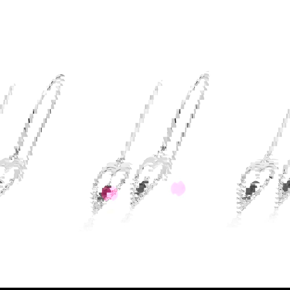 162E0258019 Classic Round Ruby & Diamond Love Heart Shaped Drop Earrings in 9ct White Gold 1
