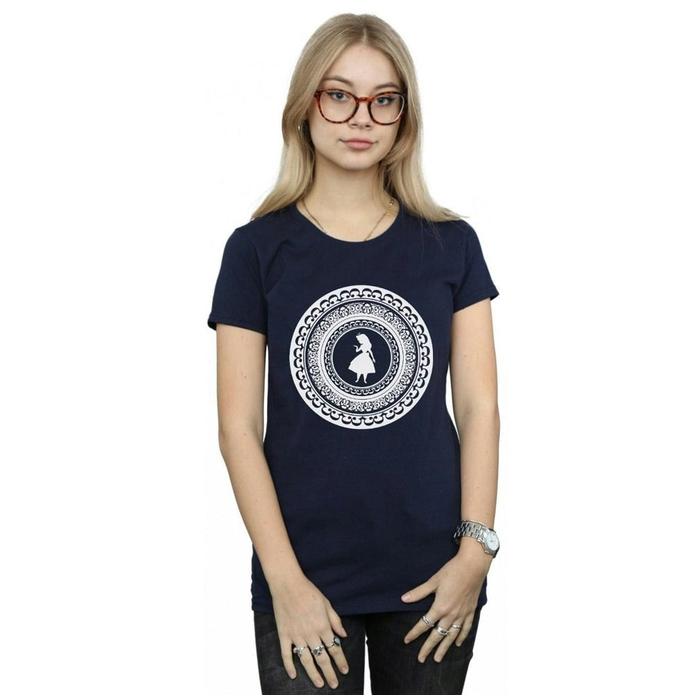 Disney Womens/Ladies Alice In Wonderland Circle Cotton T-Shirt - Navy Blue