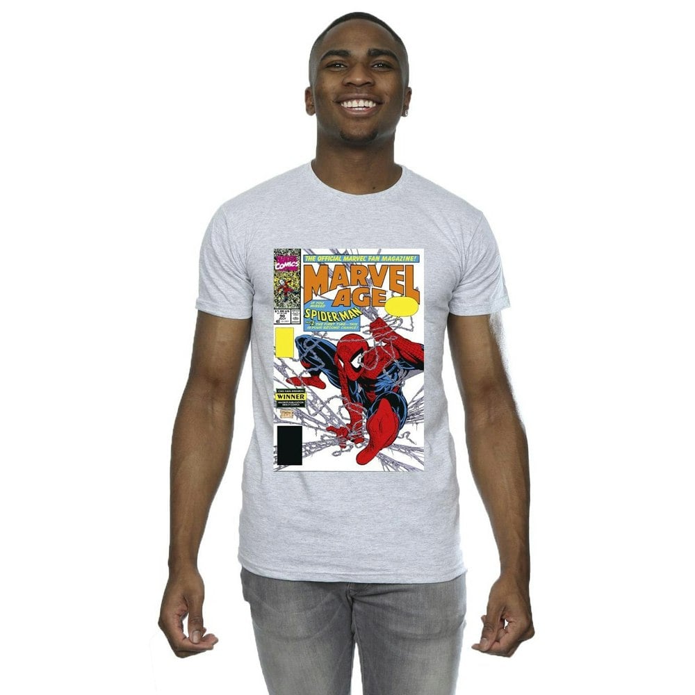 Marvel Mens Spider-Man Marvel Age Comic Cover T-Shirt - Sports Grey