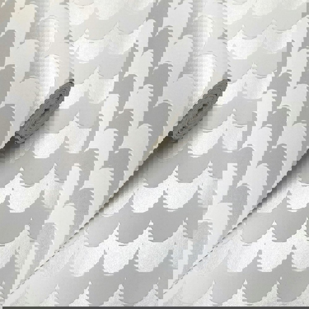 SCOOP wallpaper white flock / silver lustre