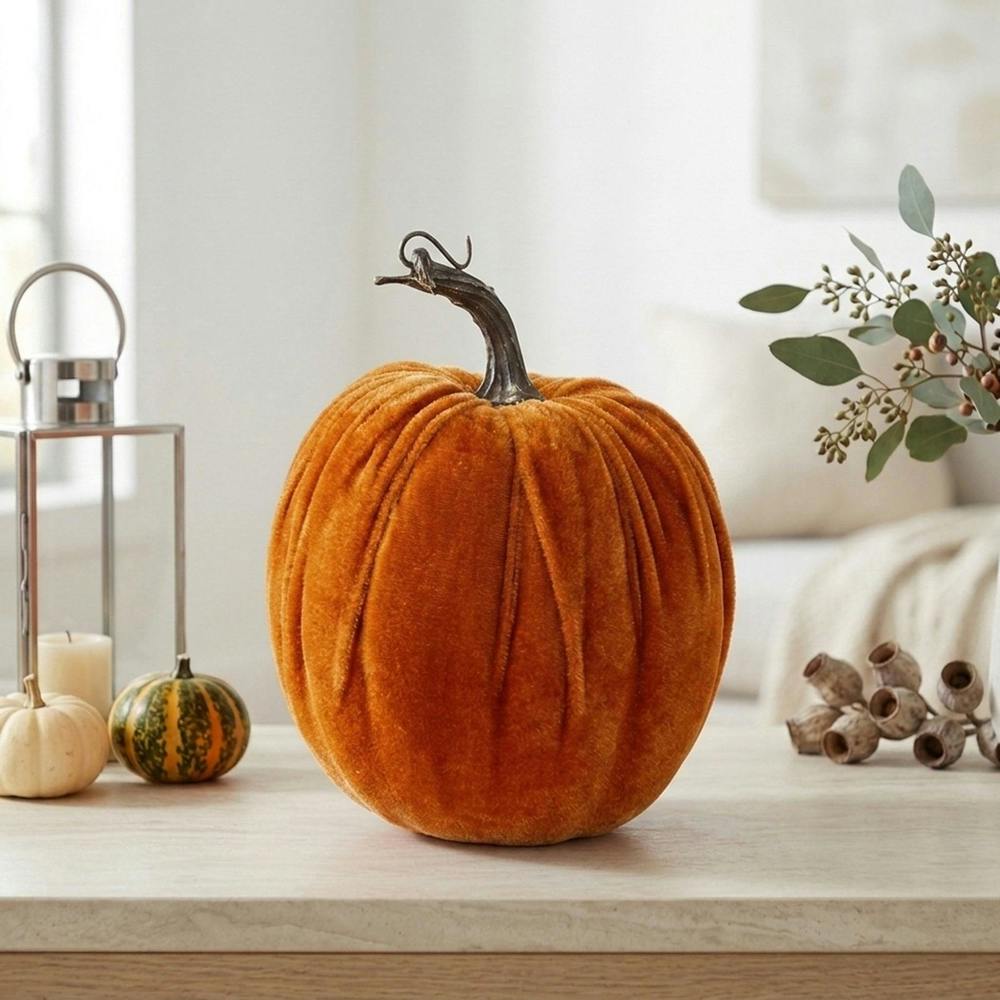 Garden Greatness Amber Velvet Pumpkin Decorative Ornament
