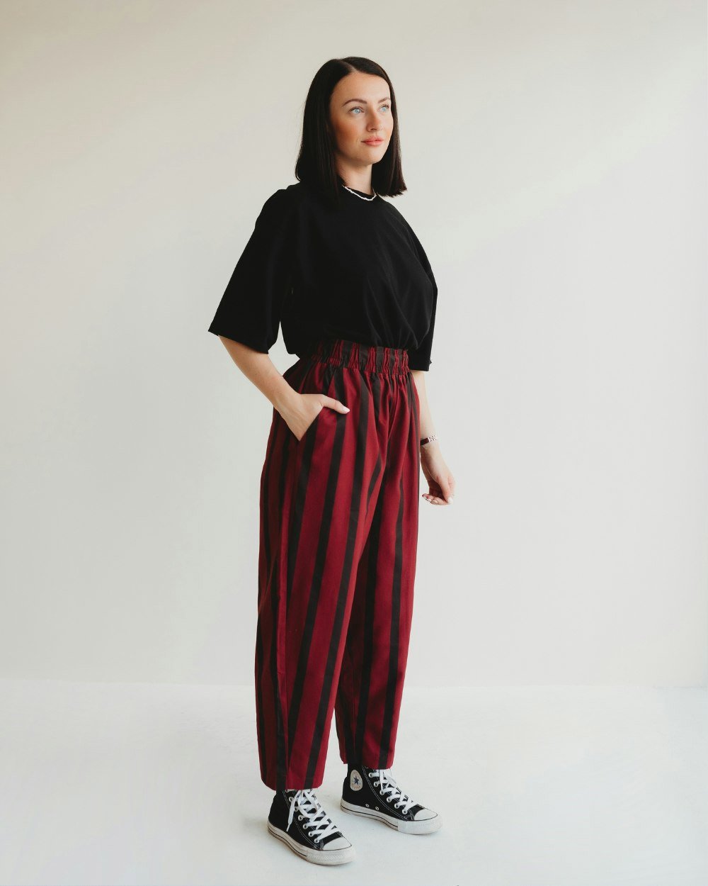 Kate Red Stripe Print Barrel Trousers - image 1