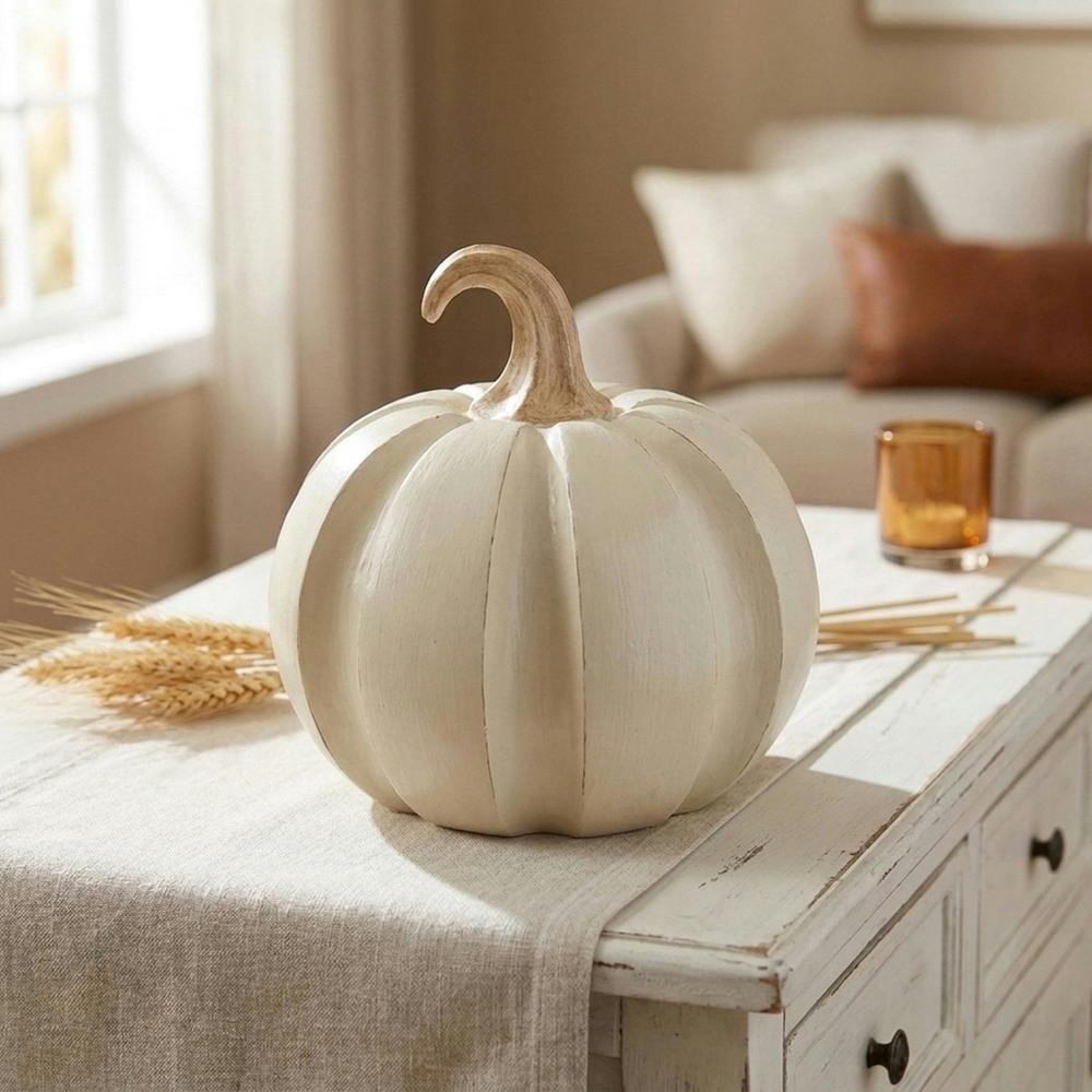Garden Greatness Cream Ceramic Pumpkin Ornament