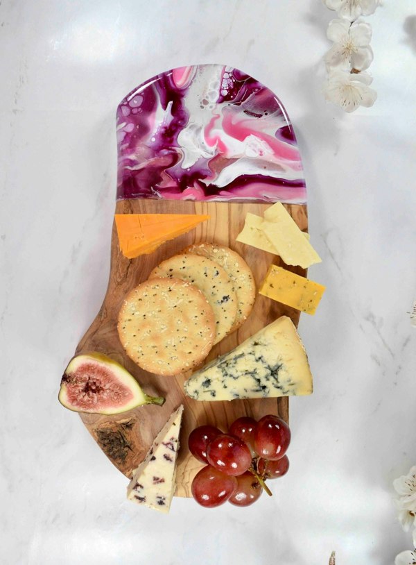 Pink Chopping Board - Olive Wood Cheese Board - Unique Gifts for Girlfriend - Cheese Lover Gifts - Foodie Gifts - Mothers Day Gifts