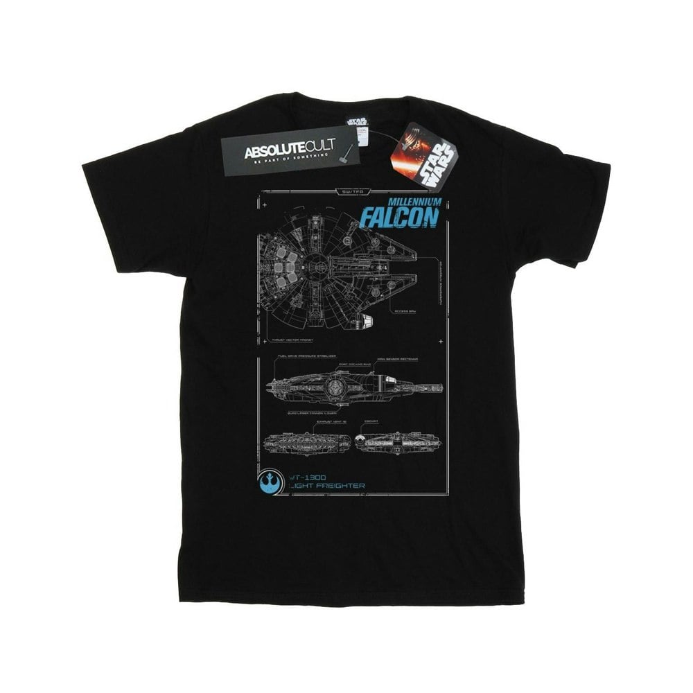 Star Wars Mens Force Awakens Millennium Falcon Manual T-Shirt - Black