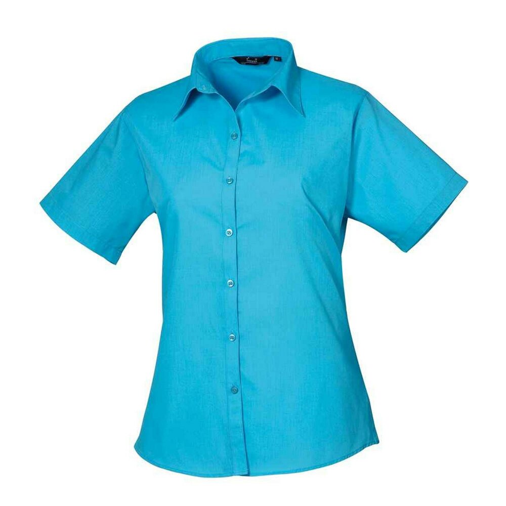 Premier Womens/Ladies Poplin Short-Sleeved Blouse - Turquoise - Turquoise - 65% Polyester/35% Cotton Poplin