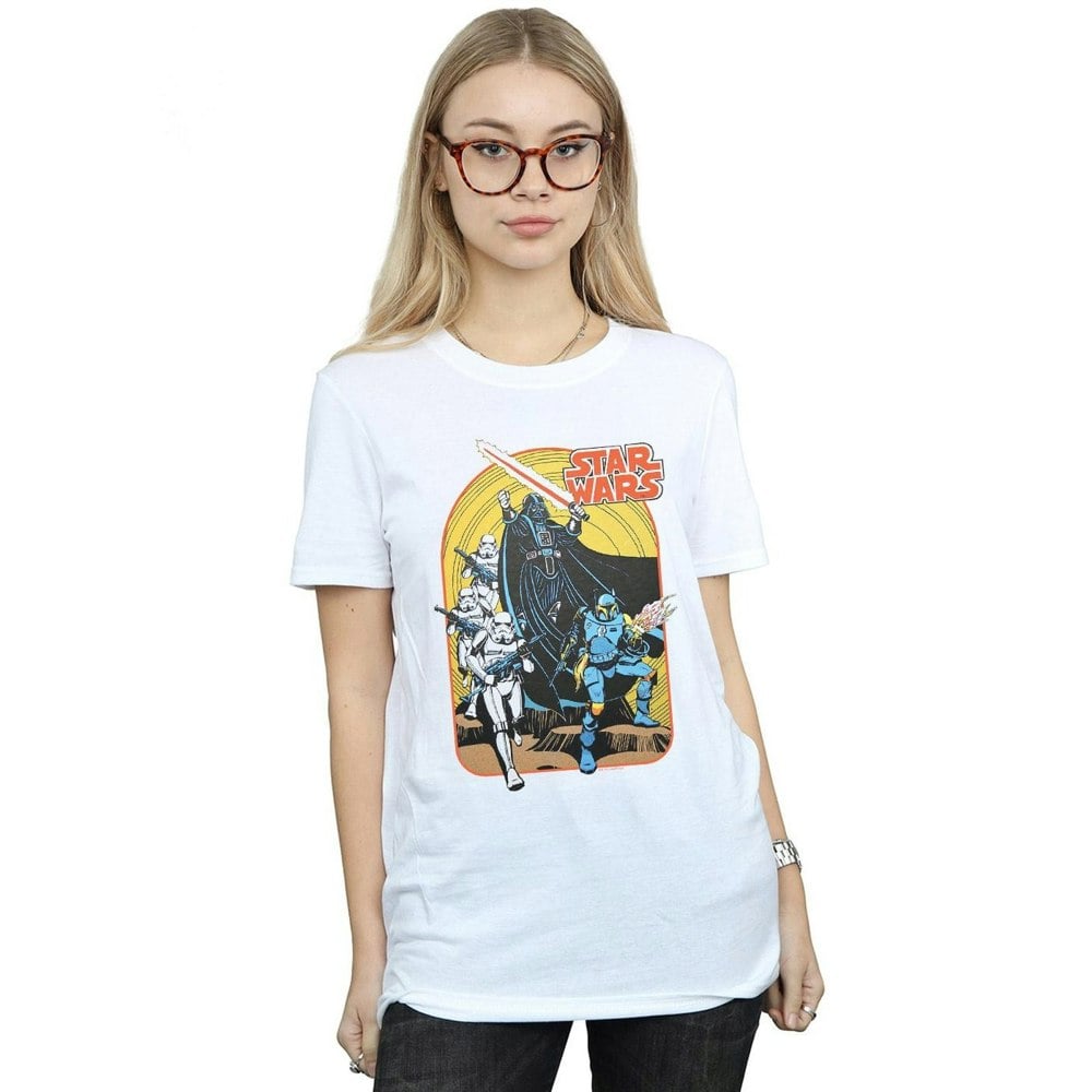 Star Wars Womens/Ladies Vintage Comic Scene Cotton Boyfriend T-Shirt - White