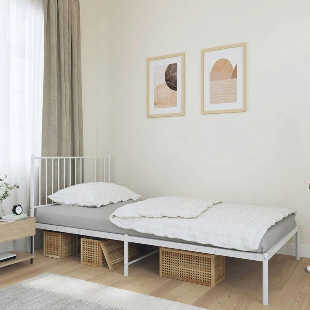 Berkfield Metal Bed Frame with Headboard White 107x203 cm