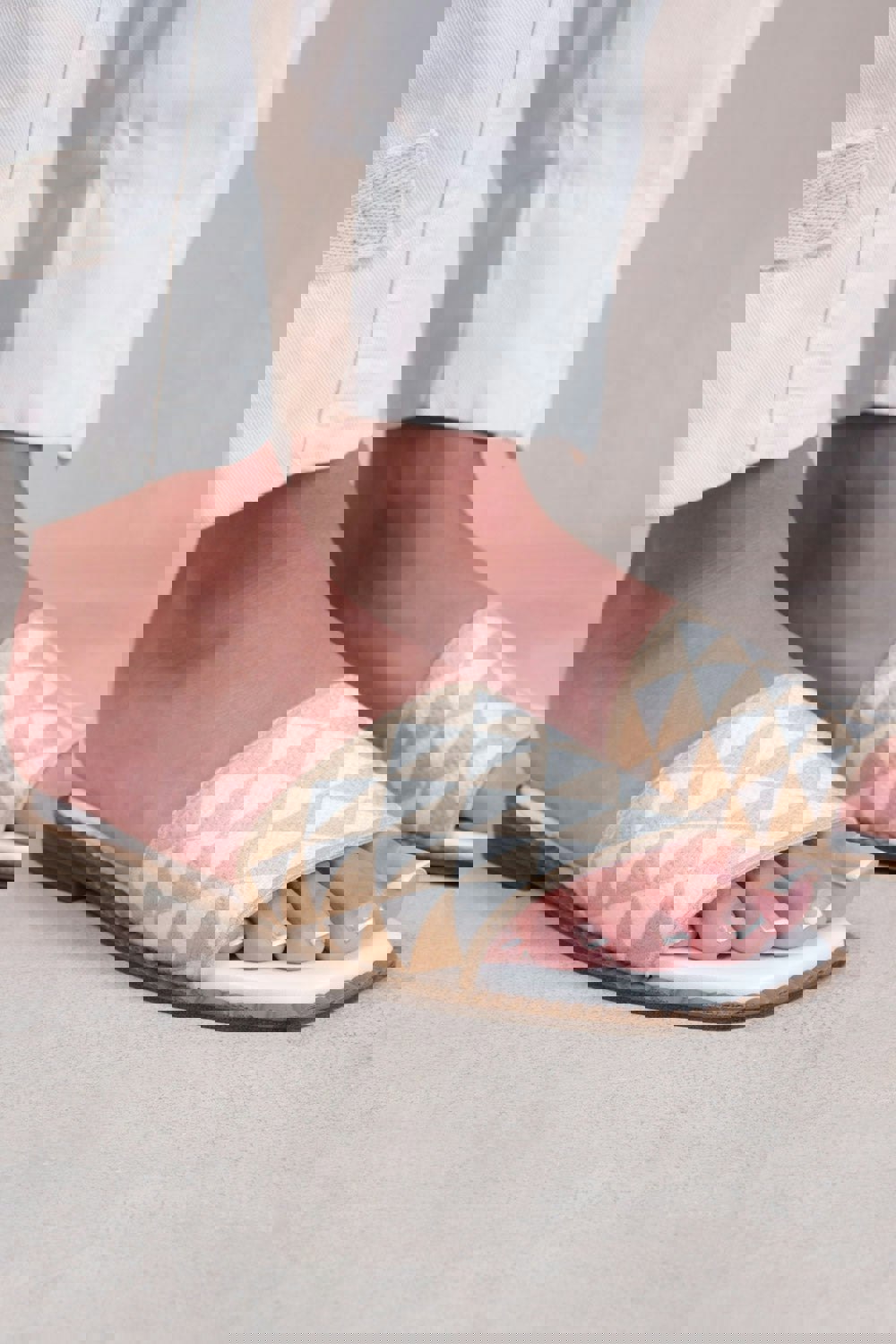 Where's That From Sycamore Flat Sandals With Textured Single Band in Nude Faux Leather
