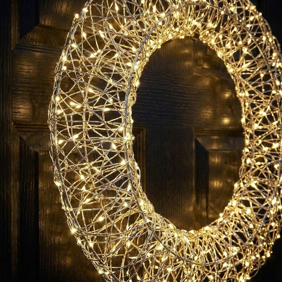 Garden Greatness Golden Wire Wreath with LED Flashing Lights and Timer