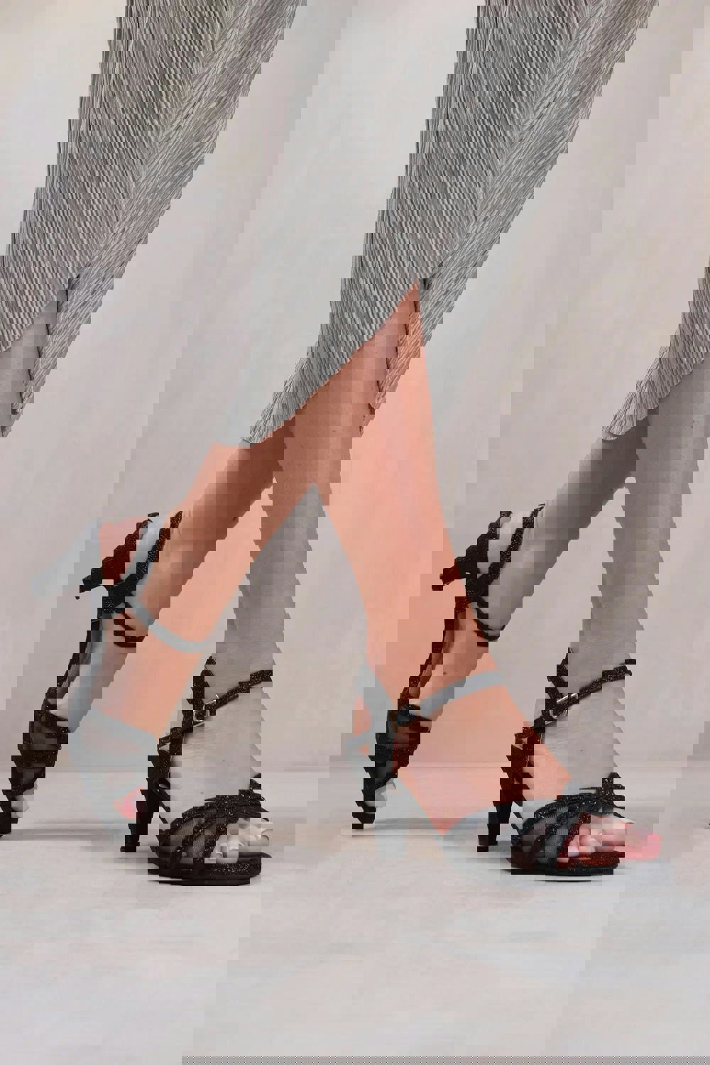 Where's That From Jillian Wide Fit Diamante Mesh Strappy Heel in Black Glitter