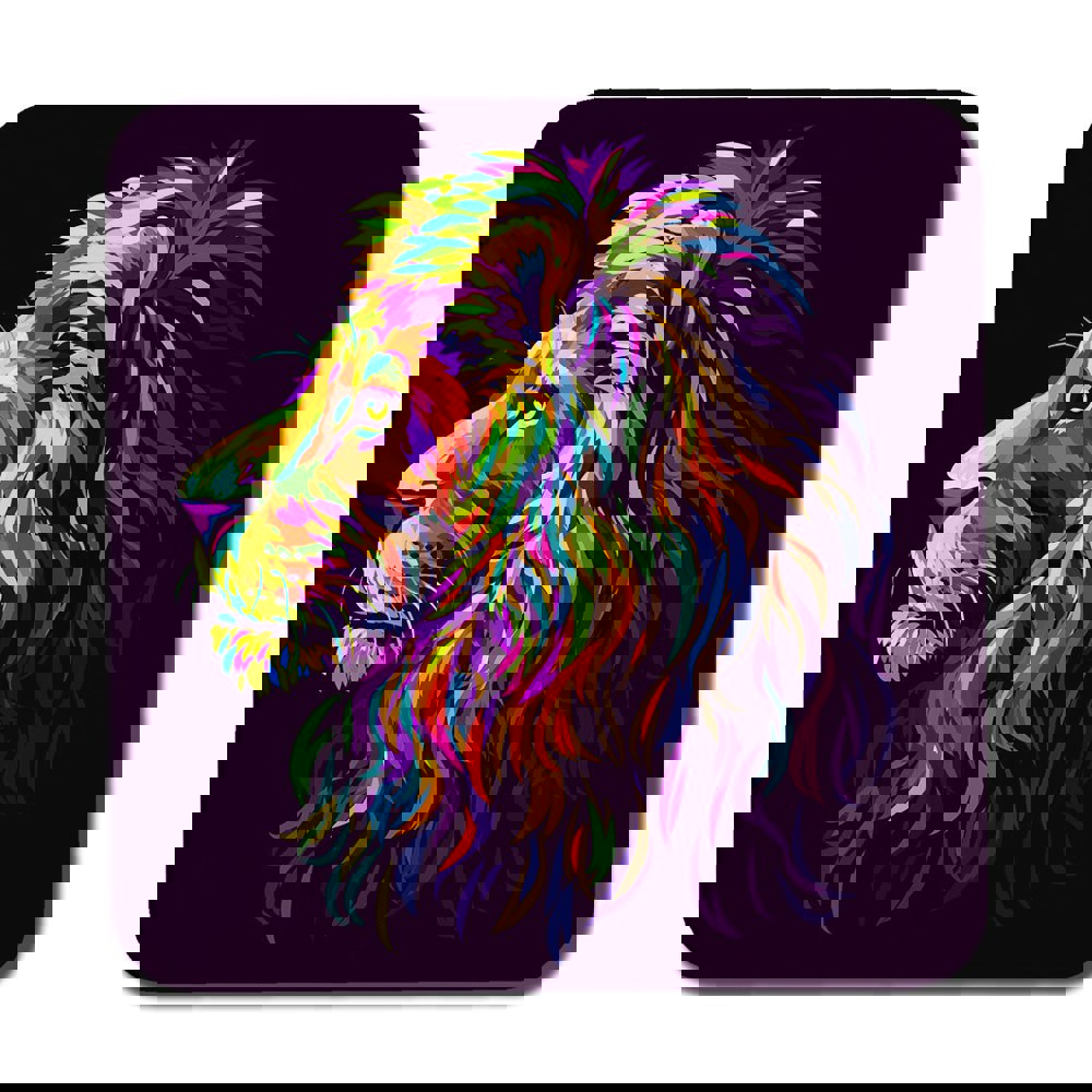 Benjamin Tate Design Abstract, multicolored profile portrait of a lion's head on a purple background in popart style (Coaster)