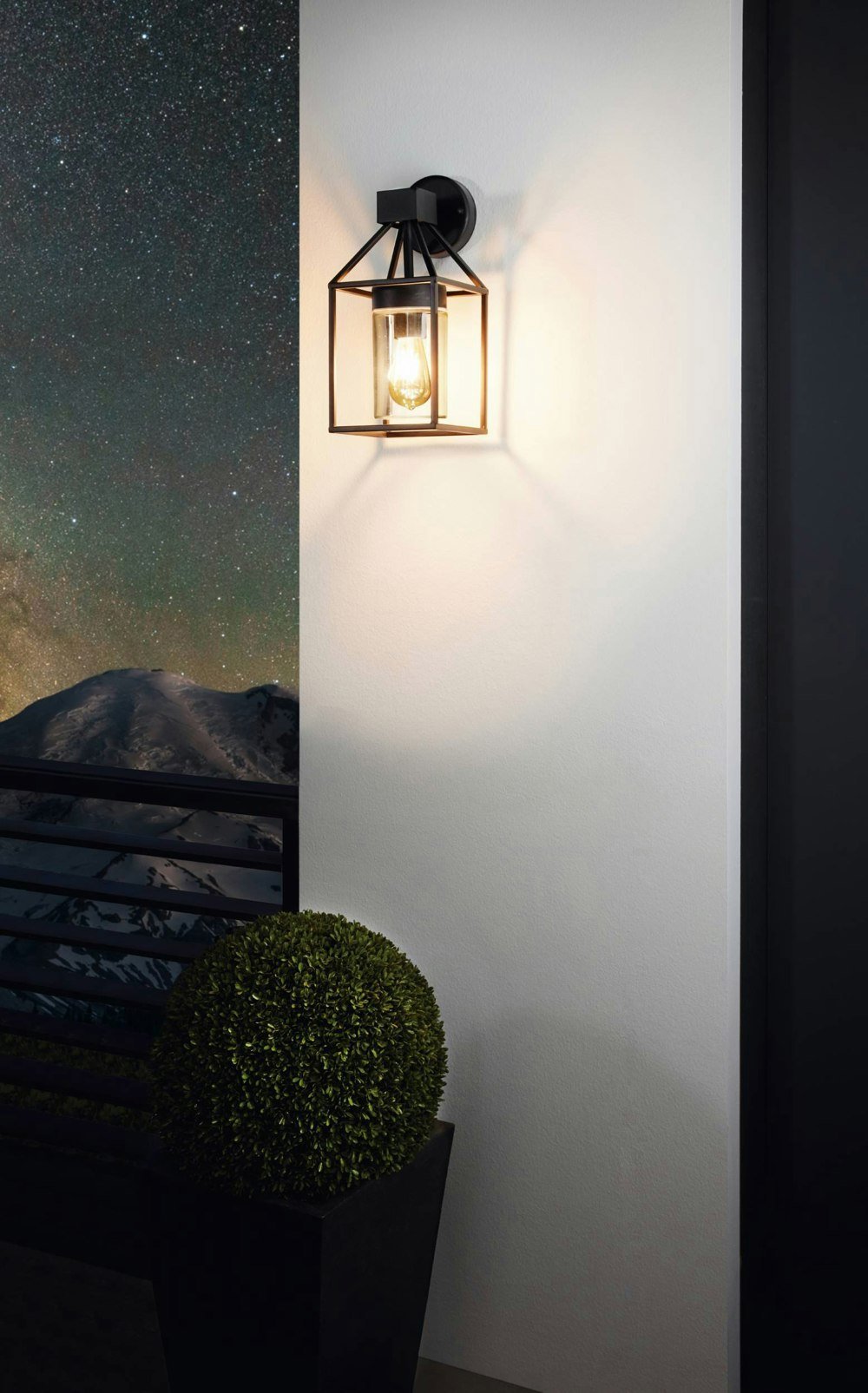 EGLO Trecate Modern Lantern Style Black Clear Outdoor Wall Light