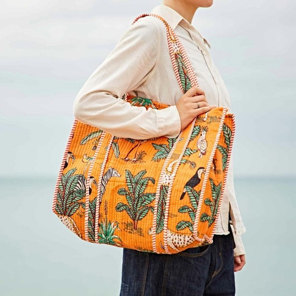 Paper High Reversible Jungle Print Quilted Cotton Tote Bag