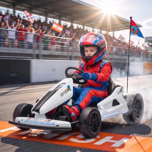 AIYAPLAY 24V Electric Drift Go Kart for Kids with Dual Motors - White