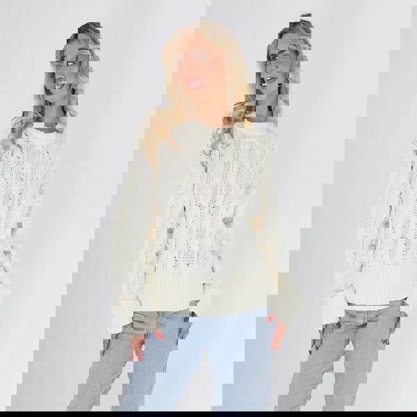 Brave Soul Ivory Crew Neck Cable Knit Jumper - Ivory Image 1