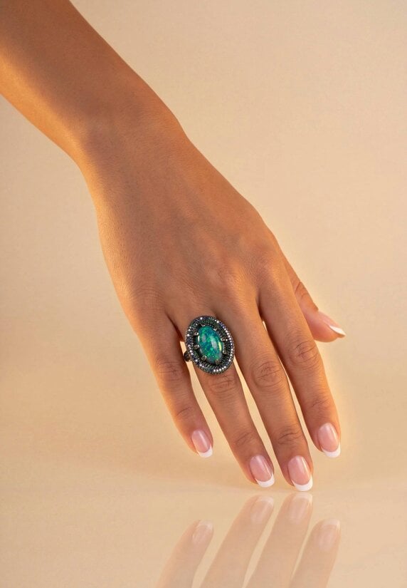 Latelita Serafina Green Opal Cocktail Ring Silver