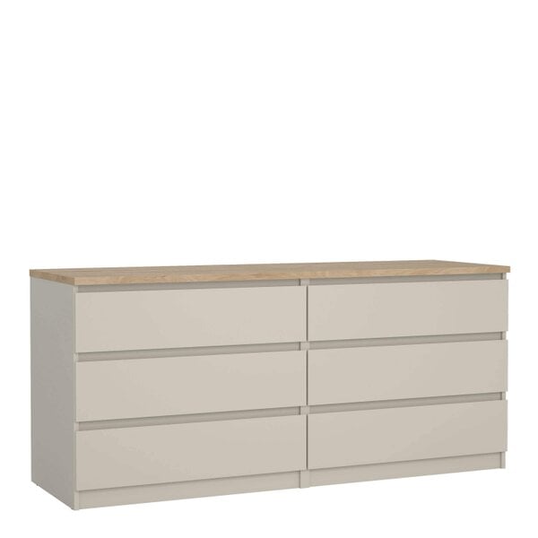Wyld Haus Budapest Cream and Natural Oak Effect Wide Chest 6 Drawers