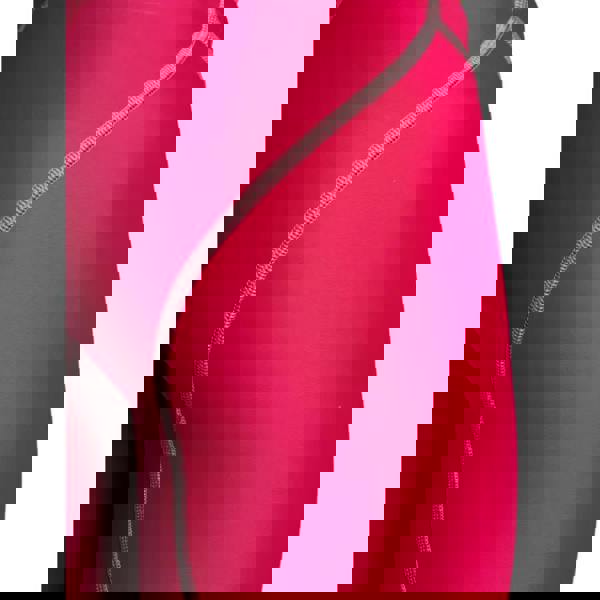 Deep red Arena Powerskin ST NEXT Jammer in red leggings with silver accents and zipper detail