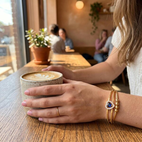 The Colourful Aura Gold Plated Blue Heart Crystal Adjustable Cuff Bracelet