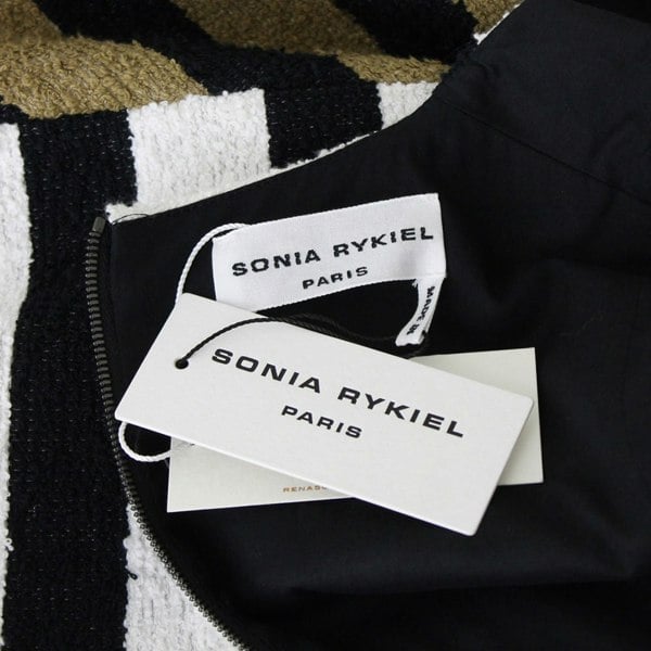 Sonia Rykiel white, black and camel tone shift dress in a textured boucle fabric