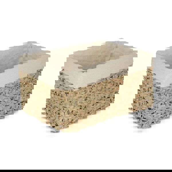 Small Thatch Grass Woven Storage Basket with White Cotton Lining