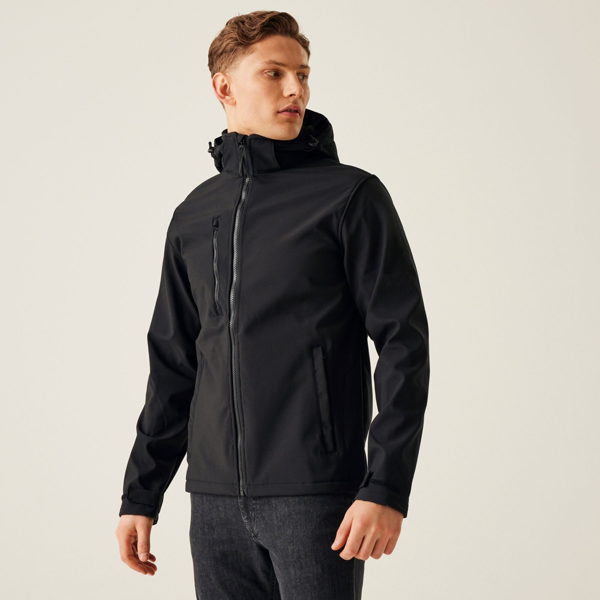 Regatta Mens Venturer Hooded Soft Shell Jacket - Black/Black