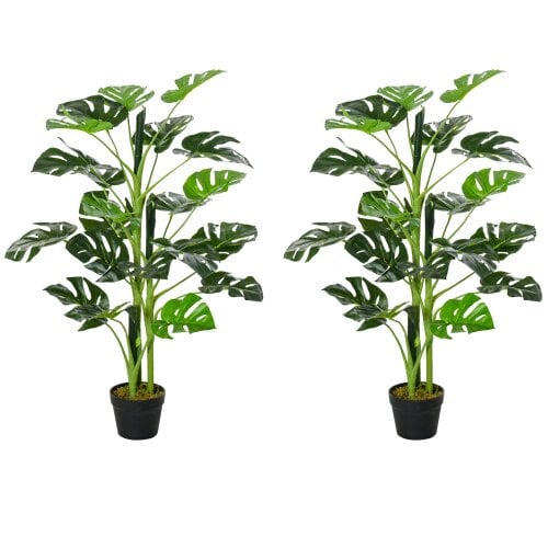 Wyld Haus Nalale Lumo Set Of 2 Artificial Monstera Style Trees With Cheese Leaf Design And Pots