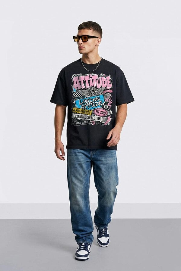 London Attitude Retro Graphic Oversized Heavyweight Streetwear T-Shirt