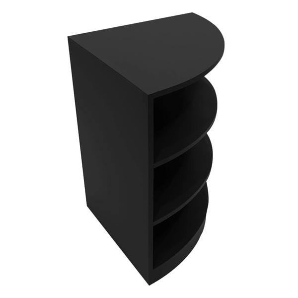 Hyperion LED Shop Counter Set in sleek black, featuring a curved design with four open shelves for display and storage