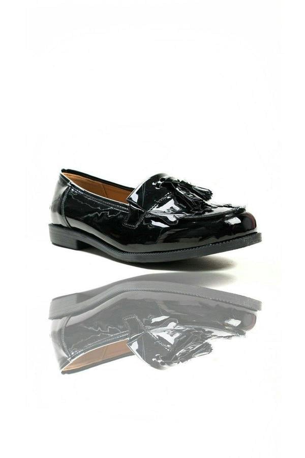 Liana Patent Tassel Brogue Flats - Black