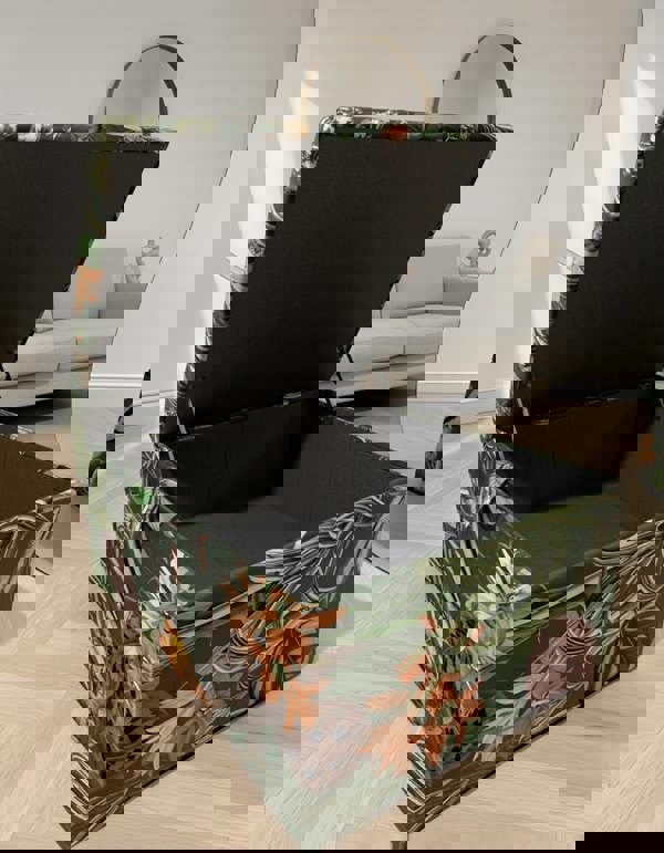 Large Green Floral Large Square Ottoman Storage | Patterned velvet Coffee Table - ISTOOLS