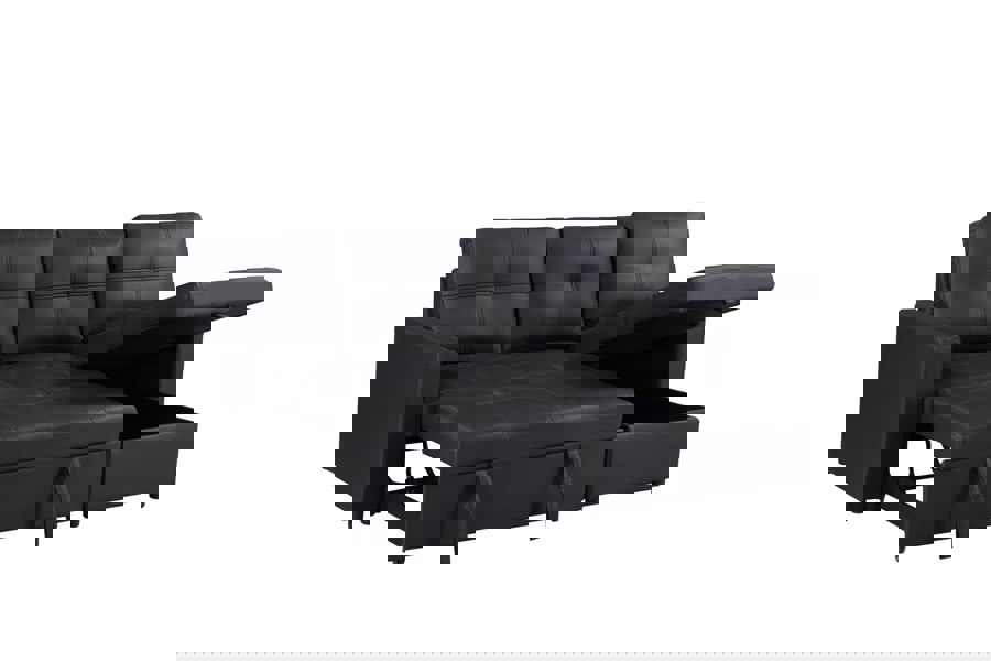 SQUAREBOXX Newport Leather 3 Seater Pullout Sofa Bed in Black with Storage Compartment