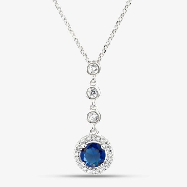 Starbright Sterling Silver Blue Cubic Zirconia Halo Cluster Pendant Necklace THB-05p SAP
