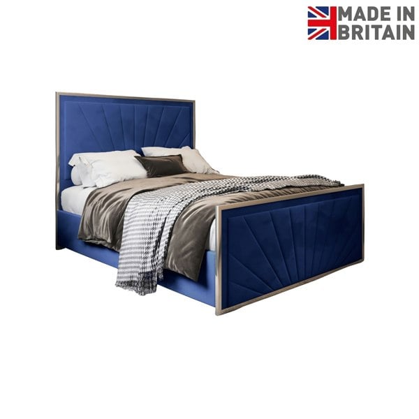 Casa Magna Roxy Upholstered Soft Velvet Metal Bed Frame - Blue