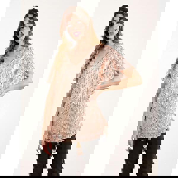 Blue Vanilla Angel Sleeve V Neck Sequin Top