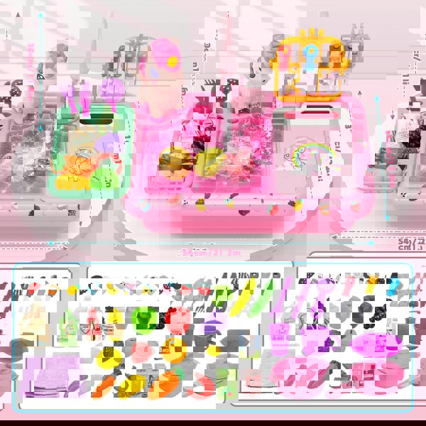 deAO Toys Unicorn Kitchen Sink Playset – Pretend Food, Cookware, Hanging Rack & Storage. Fun Role-Play Toy for Kids