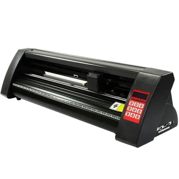 38cm clam press with sleek black design, featuring a digital control panel and a sturdy cutting blade for precision vinyl cutting