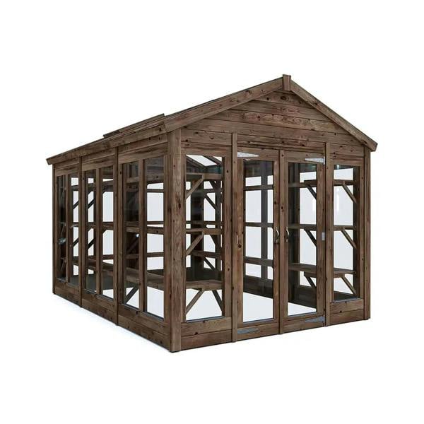 Dunster House Growzilla Wooden Greenhouse with x1 Shelving Pack W2.4m x D3.6m / W8' x D12' Auto Vent Opener