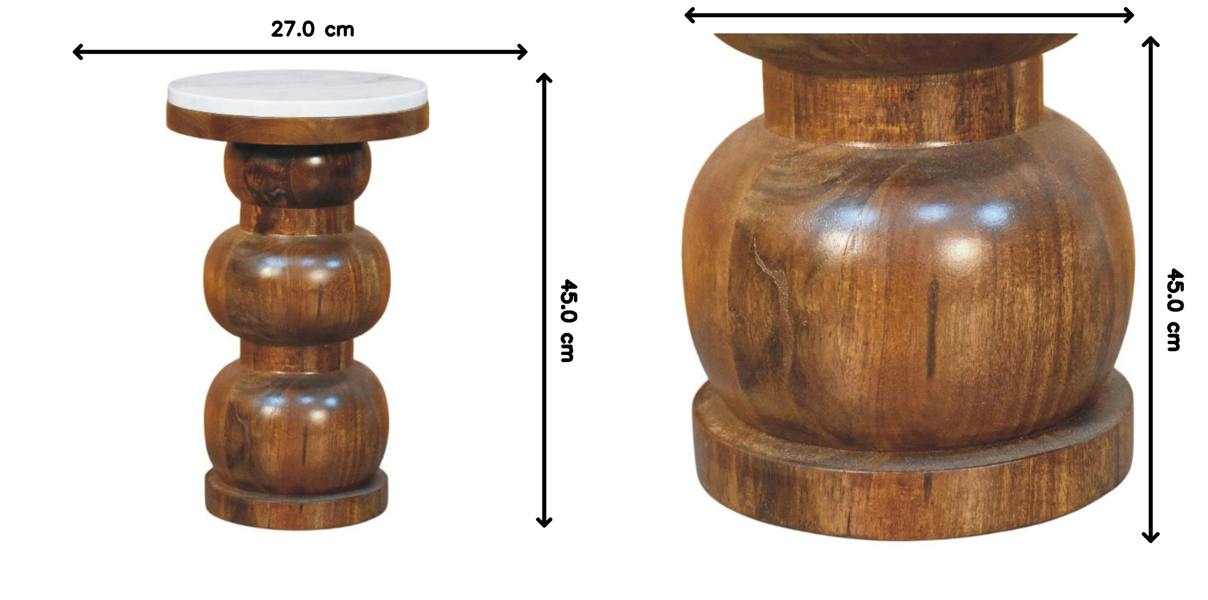 Artisan Furniture Solid Wood Marble Top Bulla Side Table, Brown