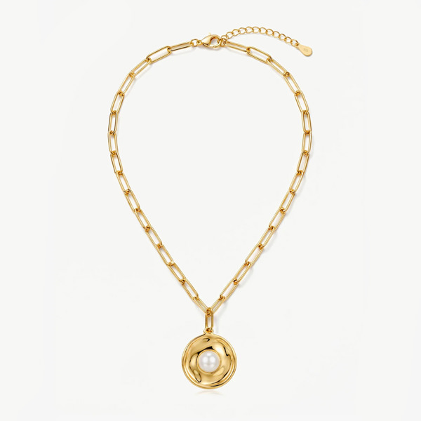 MUCHV Link Chain Necklace With Pearl Coin
