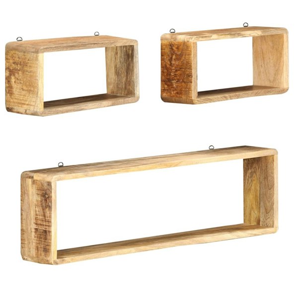 Berkfield 3 Piece Wall Cube Shelf Set Soild Mango Wood