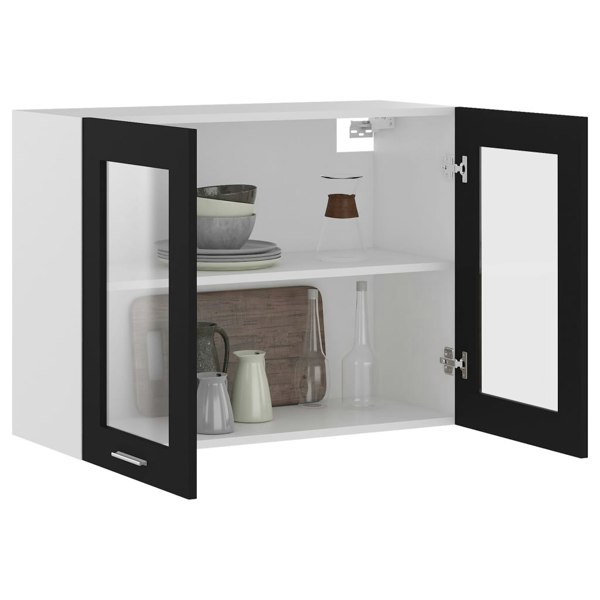 Berkfield Hanging Glass Cabinet Black 80x31x60 cm Engineered Wood