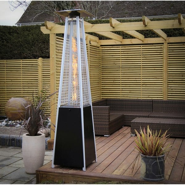 13kW Black Propane Gas Pyramid Tower Patio Heater - Outdoor Garden Dining Set - LoopsDirect