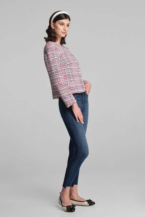 Rumour London Camille tweed jacket in blue, red and white
