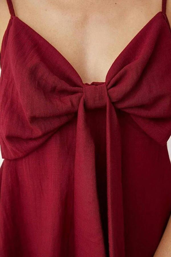 WOVCOR Linen-Look Woven Blouse with Bow Detail