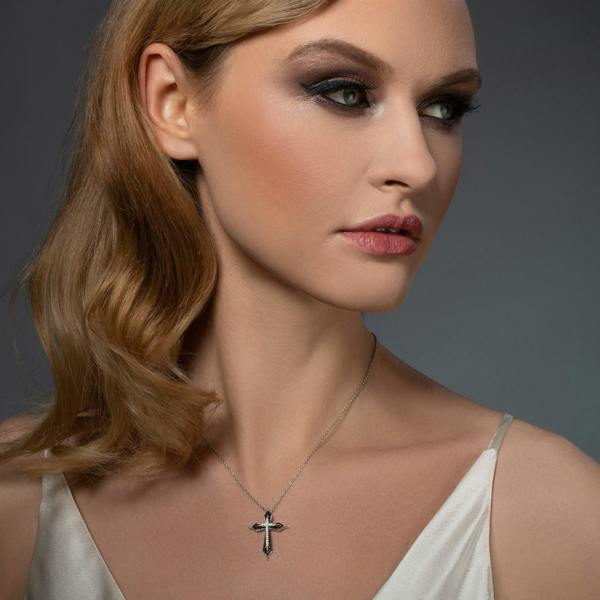 Sterling Silver Elegant Black and Silver Cross Necklace for Women - namana.london