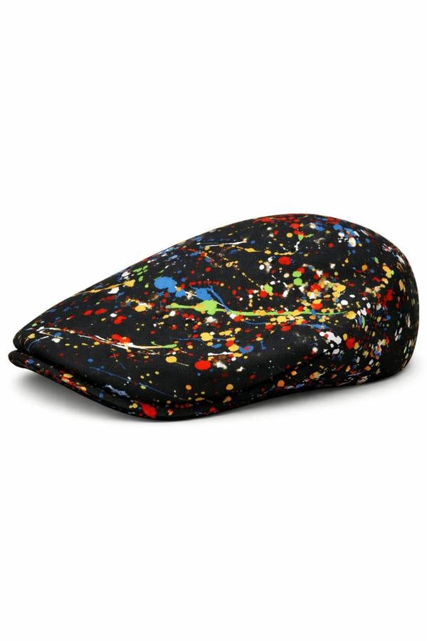 Paint Splash Black Printed Flat Cap - Claudio Lugli Shirts