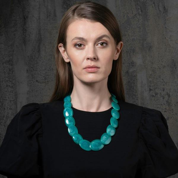 Long Turquoise Blue Chunky Statement Necklace for Women - namana.london