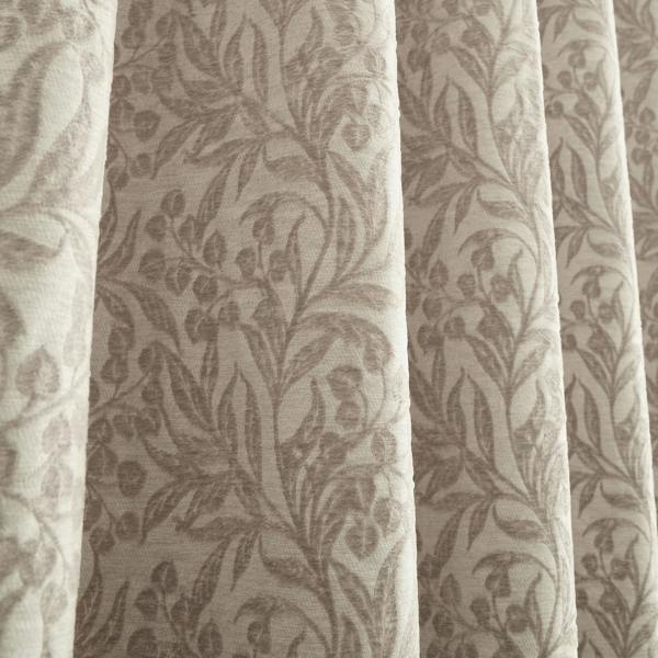 Bianca Chenille Leaves Lined Eyelet Curtains Natural